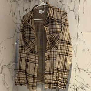 Plaid Utility Jacket - Cream and Brown